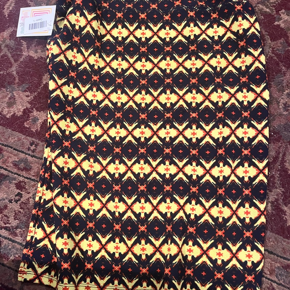 LuLaRoe Pencil Skirt in Black, Yellow and Orange Geometric Print Size Medium